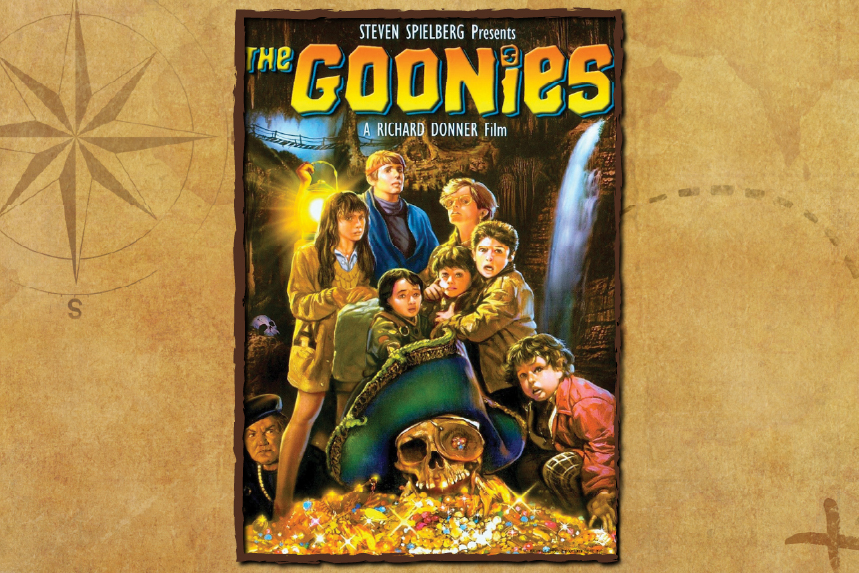 Goonies poster over parchment treasure map