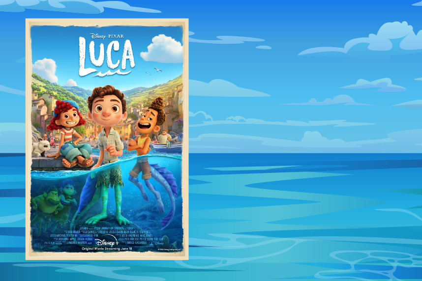 Luca poster with ocean horizon as background