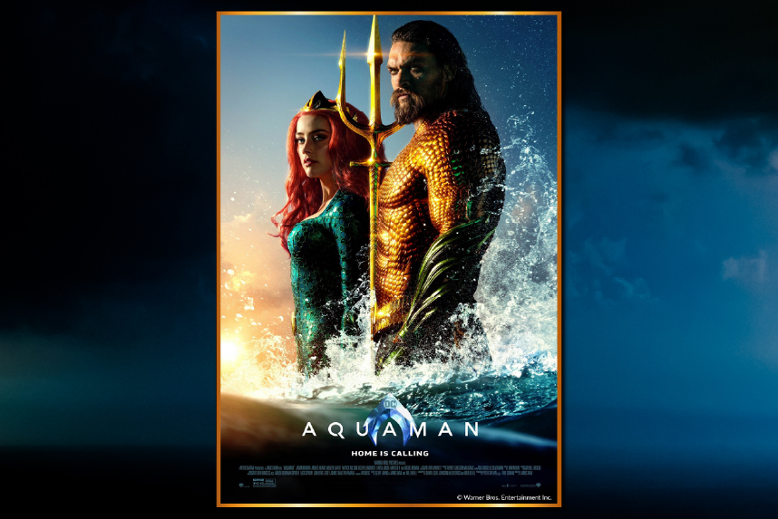 Aquaman poster with stormy ocean background