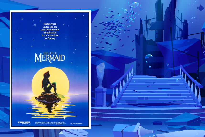 Poster: The Little Mermaid over underwater ruins background