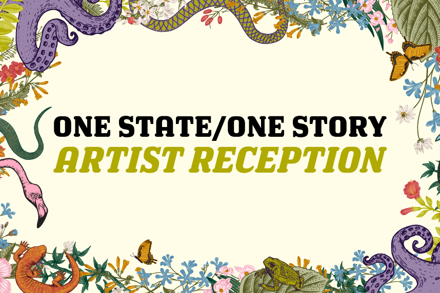 One State / One Story Artist Reception with sketched animals and plants