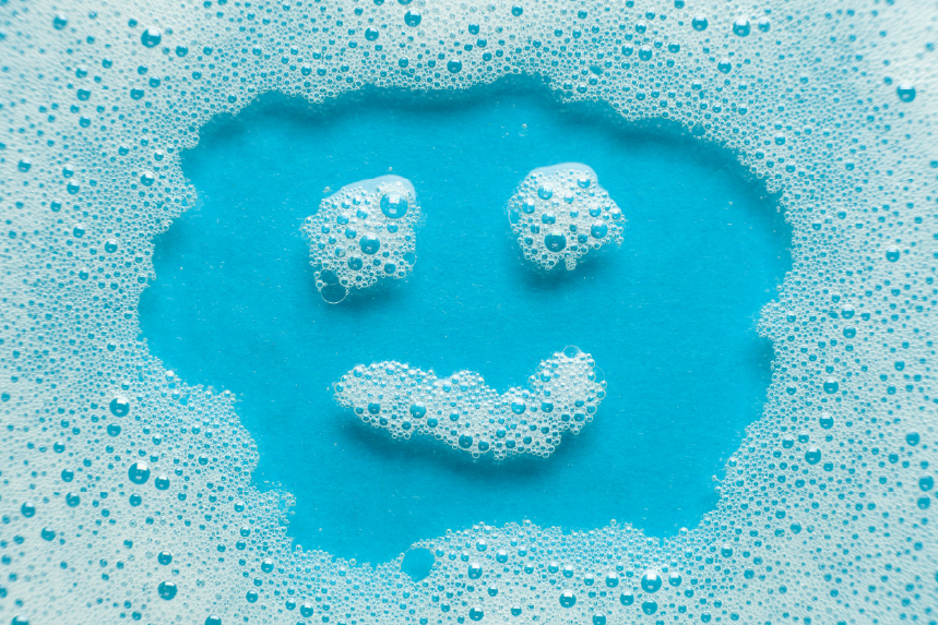 Smiley face made of soap bubbles
