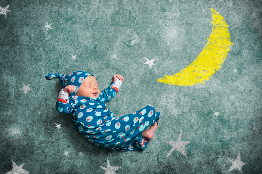 Infant with chalk moon and stars