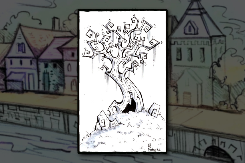 A whimsical tree drawn by Corinne Roberts