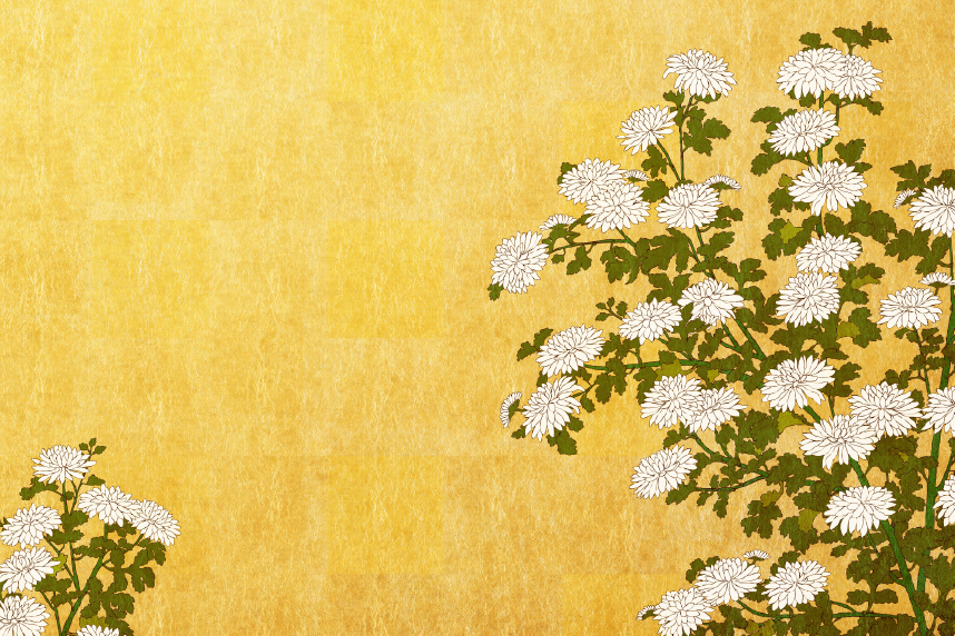 Japanese floral painting on gold leaf