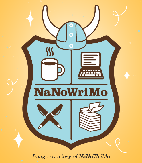 NaNoWriMo logo on yellow background