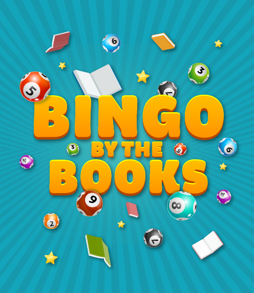Bingo by the Books logo, bingo balls, and books