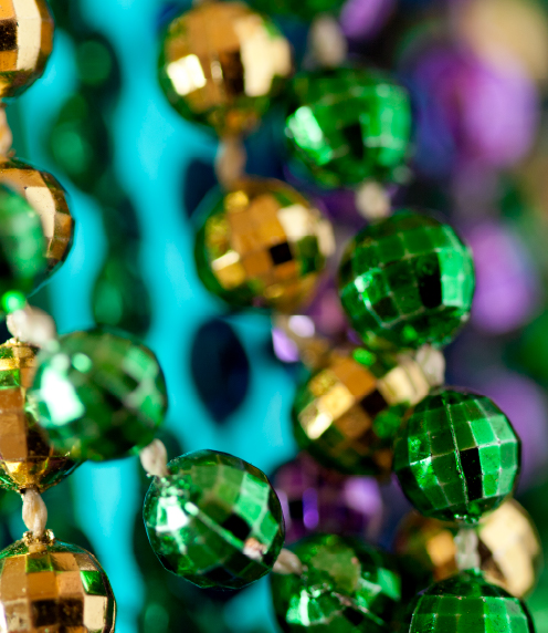 Close up of Mardi Gras beads