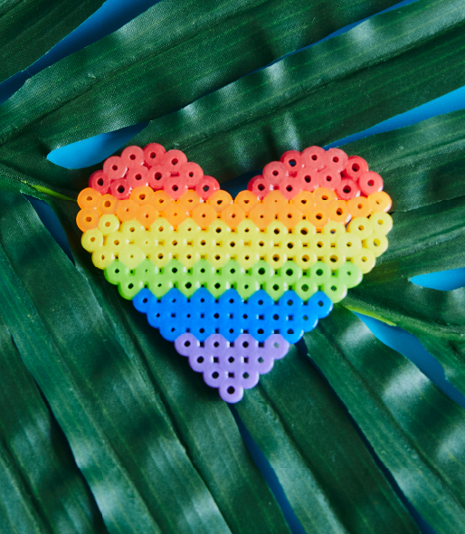 Rainbow colored heart made of Perler Beads