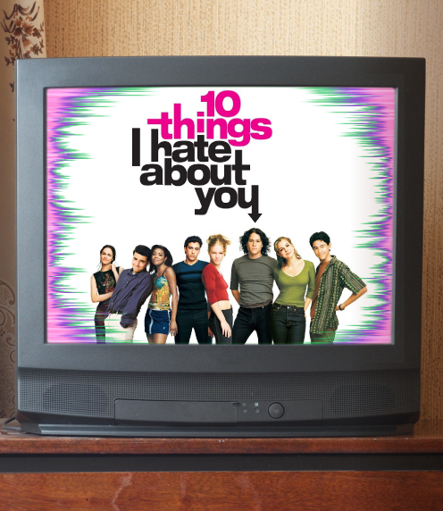 Image: 10 Things I Hate About You poster on an old TV screen