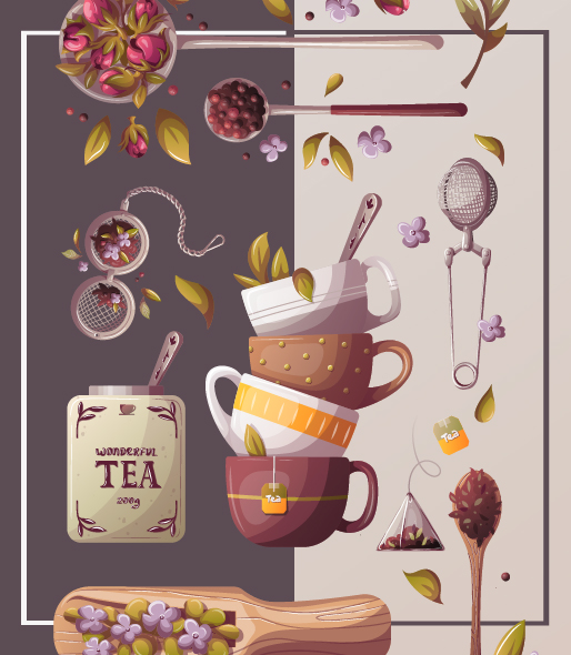 Illustration of tea-making supplies