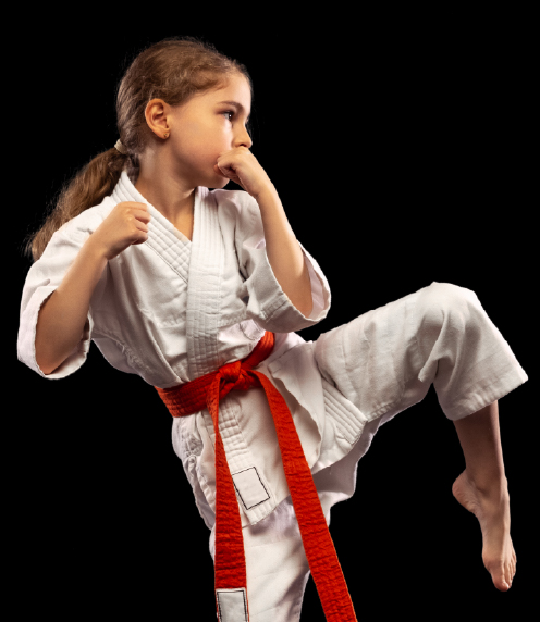 Young girl in a stance to forward kick
