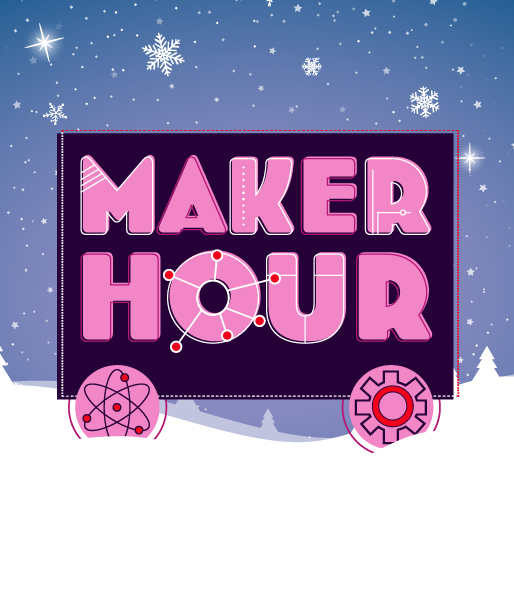 Maker Hour logo on wintery background