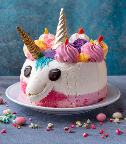 Badly decorated unicorn cake