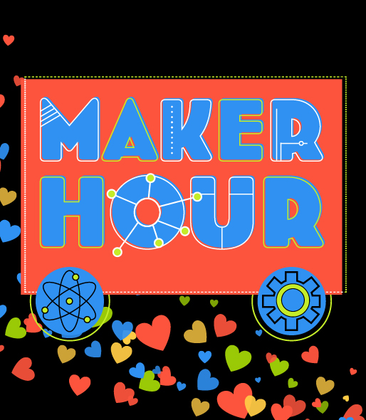 Maker Hour logo with colorful hearts
