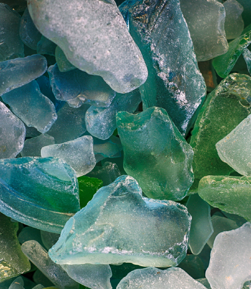 Blue, green, and white sea glass