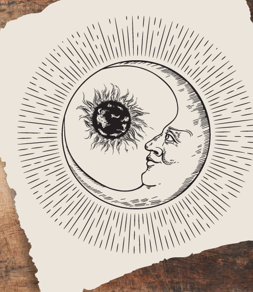 Woodcut of Moon and Sun