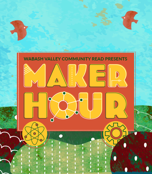 Maker Hour logo in papercut field with birds