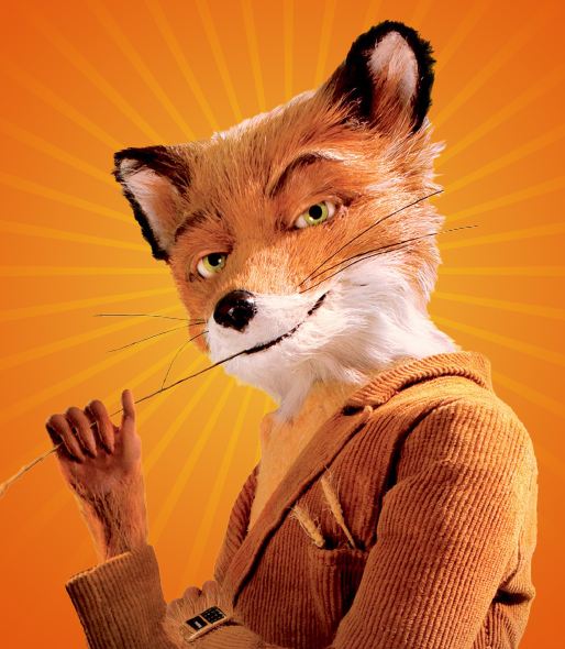 Image: Wes Anderson's Mr. Fox with pop rays behind him.