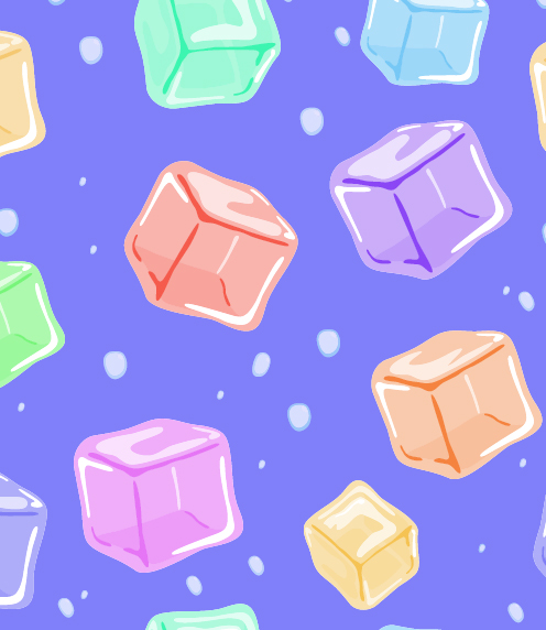 Illustration of colorful ice cubes on purple background