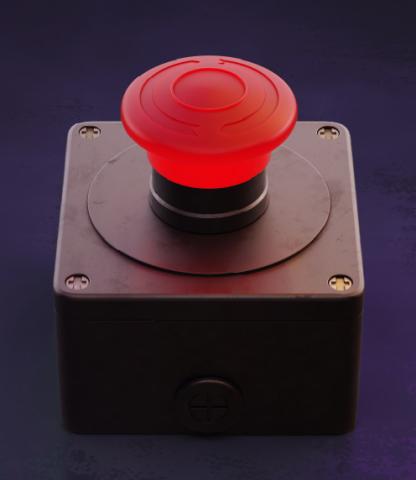 A big, red button on a dark background