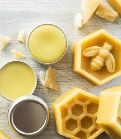 Beeswax and lip balm in small tins