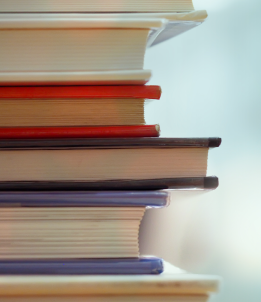 Close up of stack of books