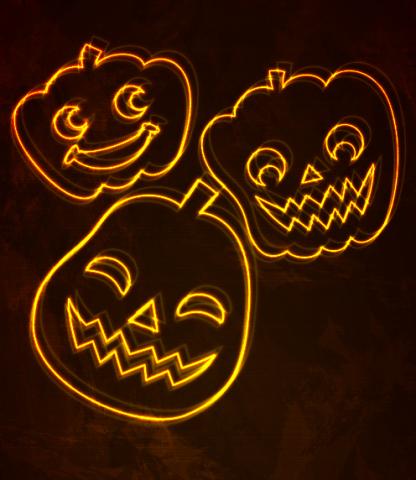 Three neon jack-o-lanterns