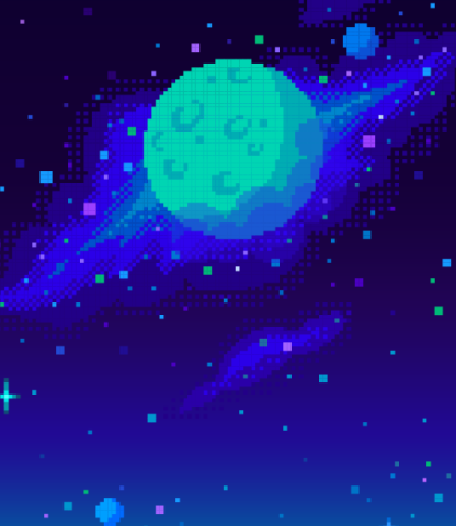 Pixel art of a moon in the sky