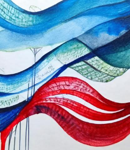 Abstract linear art in red and blue
