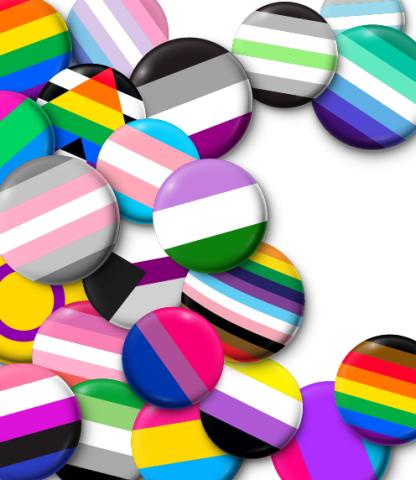 Pile of pride flag buttons