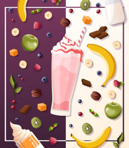 Illustration of smoothie surrounded by fruit