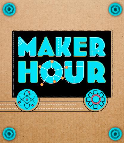 Maker Hour logo on cardboard with screws