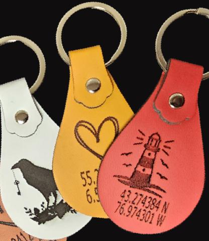 Leather keychains engraved by laser cutter