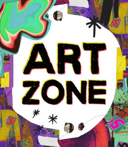 Art Zone with colorful collaged elements