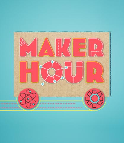 Maker Hour logo on cardboard box with wheels