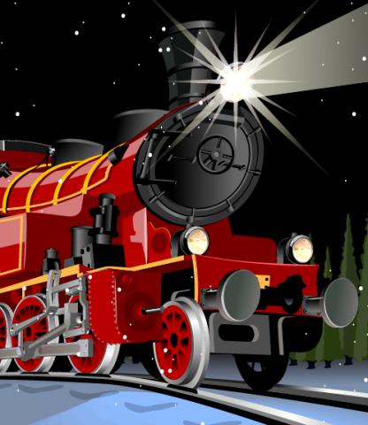 Illustration of a holiday-themed train in the night