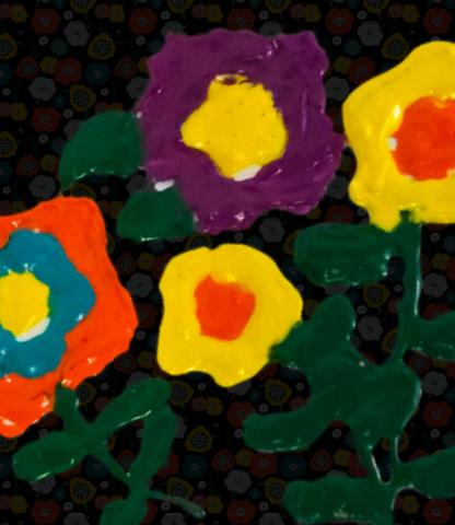 Colorful flowers made with puffy paint