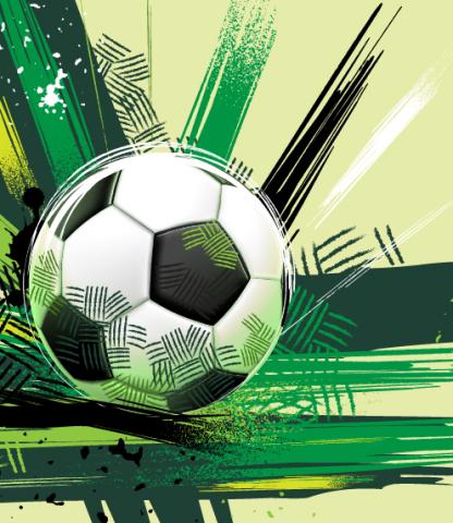 Illustration of soccer ball with green scratchy linear elements