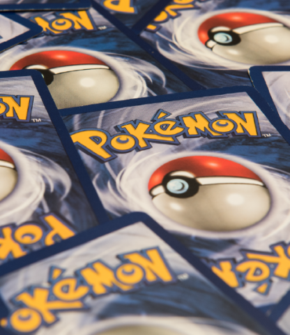 Close up of the backs of several Pokemon cards