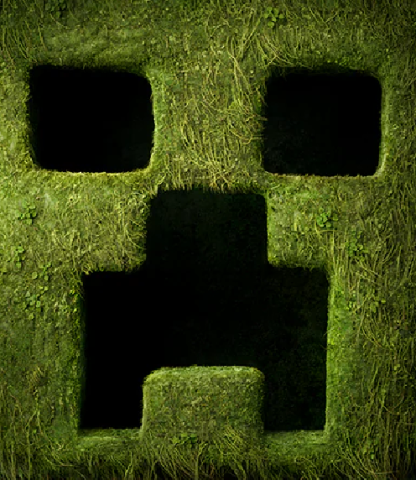 Close up of a realistic Minecraft Creeper