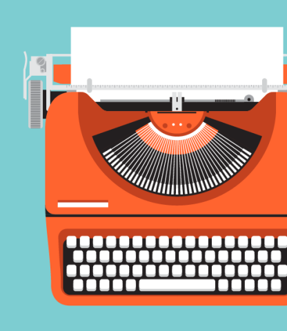 Illustration of a red typewriter a light blue background