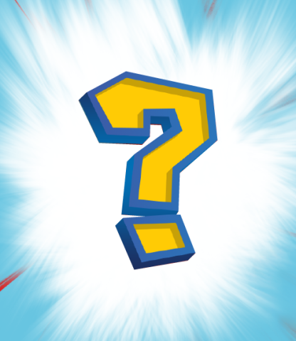 Question mark in the Pokemon font, white and blue splash behind it