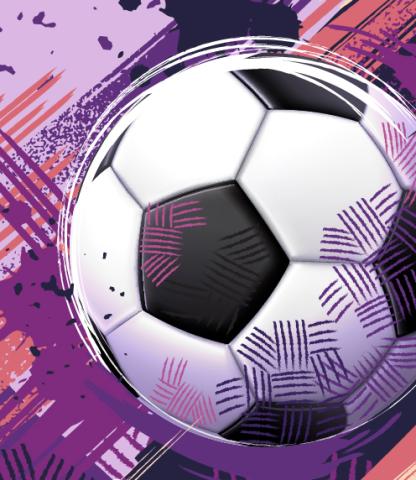 Illustration of a soccer ball on purple and black abstract background