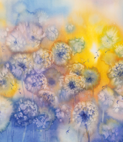 Watercolor of dandelions