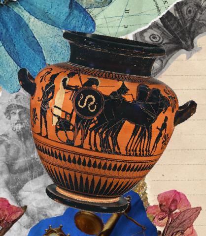 Multi-layer collage with a Greek urn