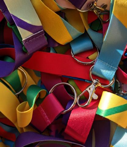Pile of colorful lanyards