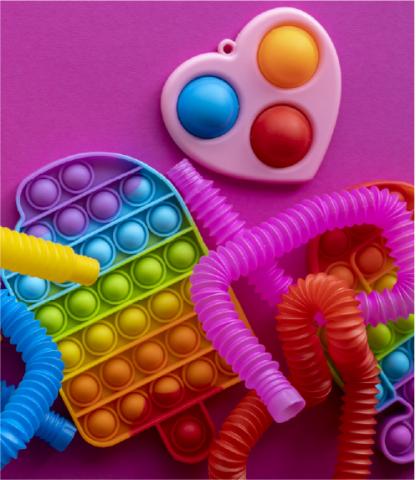 Various, colorful sensory toys