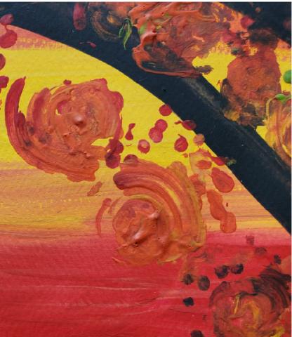 Painted branch of a tree with leaves made of dots of paint