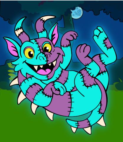 Illustration of a cuddle, horned cryptid floating in the woods